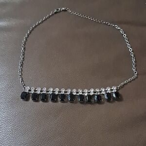 VintagevElegant Black Crystal Bar Necklace - Women's Jewelry
